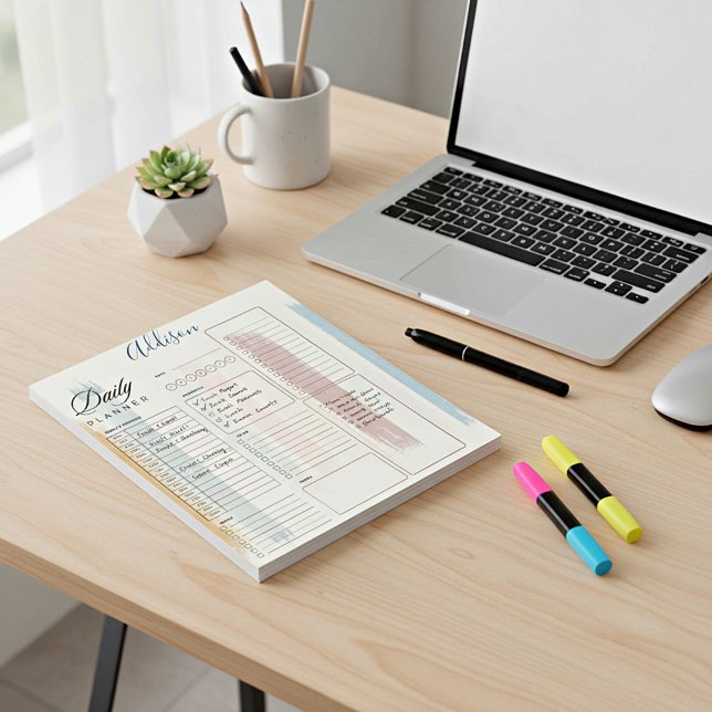 Pastel brush strokes personalised daily planner notepad (Creator Uploaded)