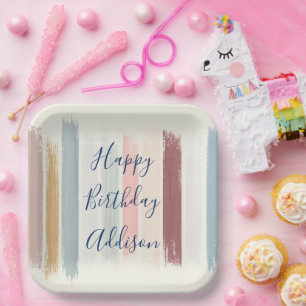 Pastel brush strokes personalised  paper plate