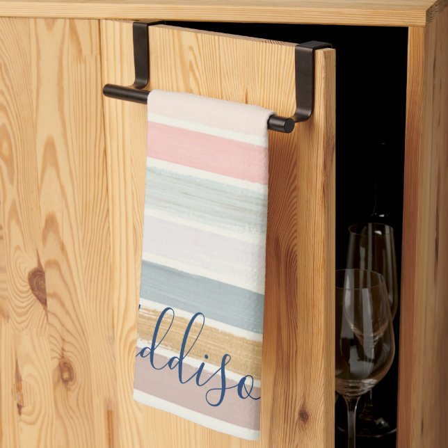 Pastel brush strokes personalised  tea towel (Thirds Fold)