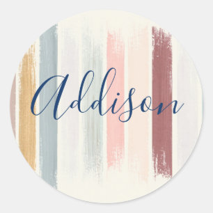 Pastel brush strokes personalised throw pillow classic round sticker