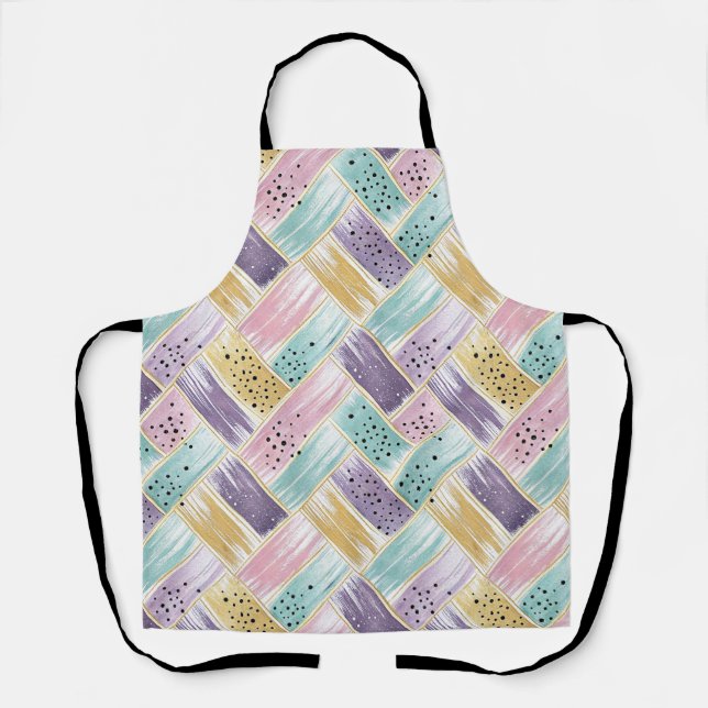 Pastel Brushstroke & Gold Crisscross Abstract Apron (Front)