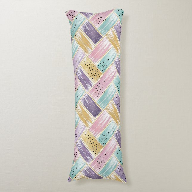 Pastel Brushstroke & Gold Crisscross Abstract Body Cushion (Front Vertical)