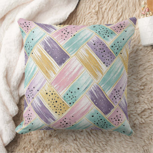 Pastel Brushstroke & Gold Crisscross Abstract Cushion
