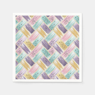Pastel Brushstroke & Gold Crisscross Abstract Napkin