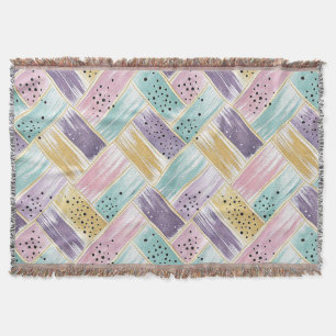 Pastel Brushstroke & Gold Crisscross Abstract Throw Blanket