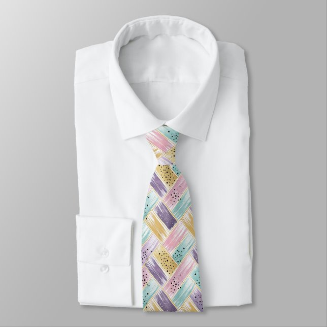 Pastel Brushstroke & Gold Crisscross Abstract Tie (Tied)