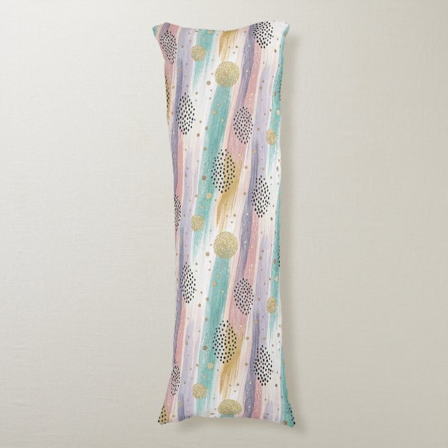 Pastel Brushstroke & Gold Geometric Abstract Body Cushion (Front Vertical)