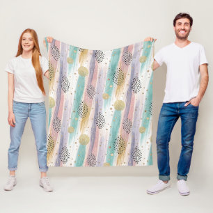 Pastel Brushstroke & Gold Geometric Abstract Fleece Blanket