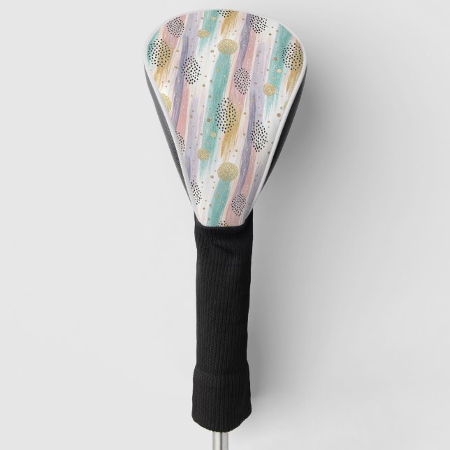 Pastel Brushstroke & Gold Geometric Abstract Golf Head Cover (Front)