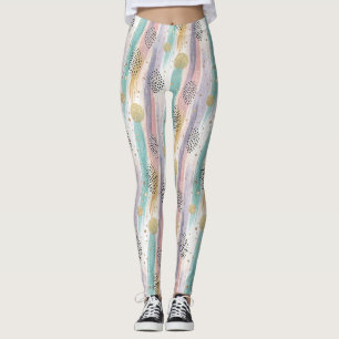 Pastel Brushstroke & Gold Geometric Abstract Leggings