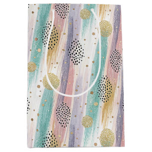 Pastel Brushstroke & Gold Geometric Abstract Medium Gift Bag
