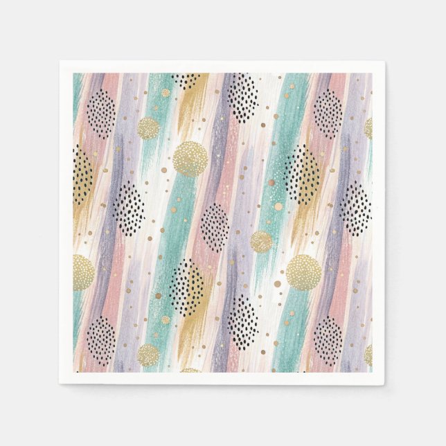 Pastel Brushstroke & Gold Geometric Abstract Napkin (Front)