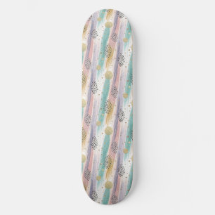 Pastel Brushstroke & Gold Geometric Abstract Skateboard