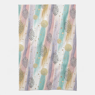 Pastel Brushstroke & Gold Geometric Abstract Tea Towel