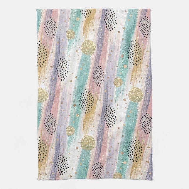 Pastel Brushstroke & Gold Geometric Abstract Tea Towel (Vertical)