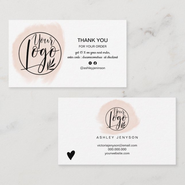 Pastel brushstroke minimalist logo order thank you business card (Front/Back)