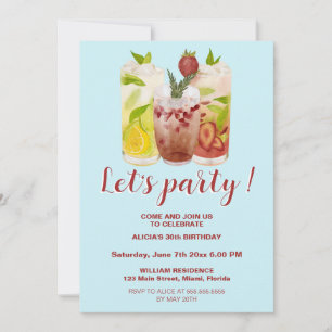 Pastel Bue Summer Cocktail Party Birthday  Invitation