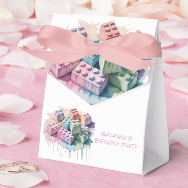 Pastel Building Block Splash Girl Birthday Party Favour Box (Wedding)