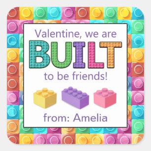 Pastel Building Blocks Valentine Friendship Square Sticker