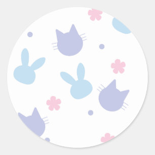 Pastel Bunny And Cat Pattern Classic Round Sticker