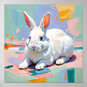 Pastel Bunny Bliss – Abstract White Rabbit  Poster
