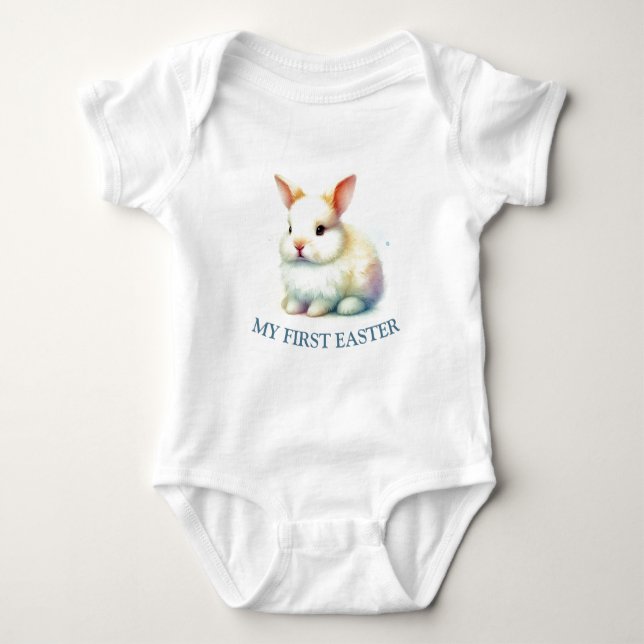 Pastel Bunny Face Baby Bodysuit - My First Easter  (Front)