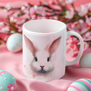 Pastel Bunny Face Mug: Cute & Cosy Pink Design Coffee Mug