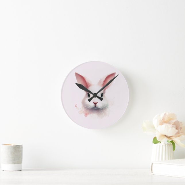 Pastel Bunny Face Pink Wall Clock (Home)