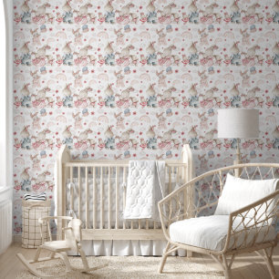 Pastel Bunny Family Nursery Watercolor Wallpaper