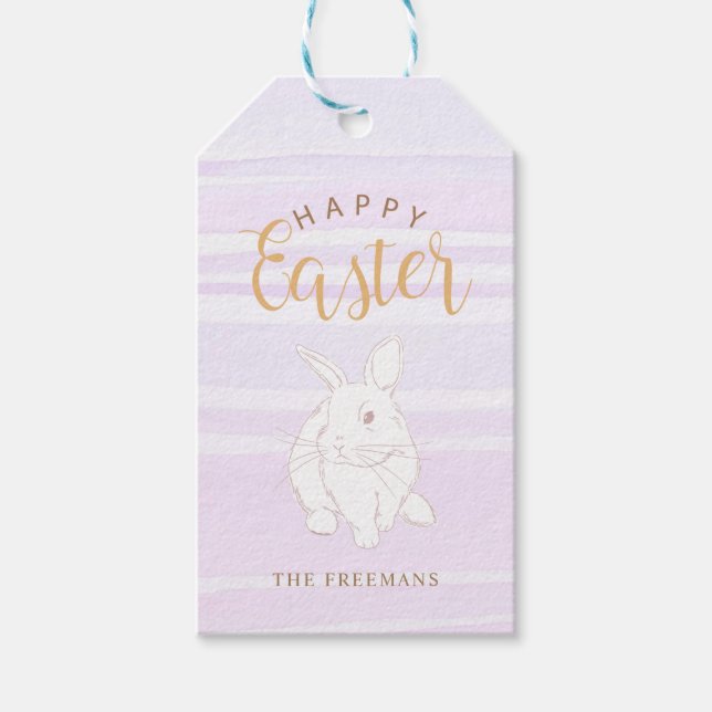 Pastel Bunny Happy Easter Gift Tag – Custom Name (Front)