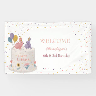 Pastel Bunny Joint Birthday for Sister Brother  Banner