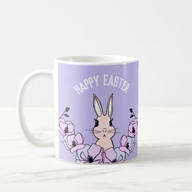 Pastel Bunny Magnolia Flower Easter Coffee Mug (Left)