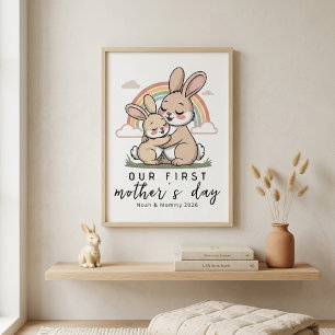 Pastel Bunny Mum Baby First Mothers Day Calm Love Poster