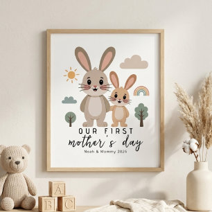 Pastel Bunny Mum Baby First Mothers Day Nursery Poster