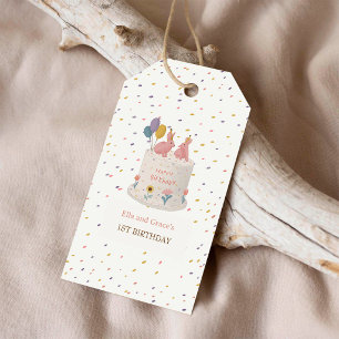 Pastel Bunny Twin Girls 1st Birthday Party Gift Tags