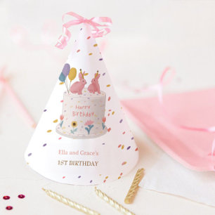 Pastel Bunny Twin Girls 1st Birthday Party Hat