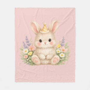 Pastel Bunny Wildflower Illustration for a Magical Fleece Blanket