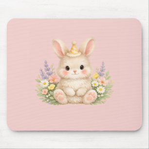 Pastel Bunny Wildflower Illustration for a Magical Mouse Pad