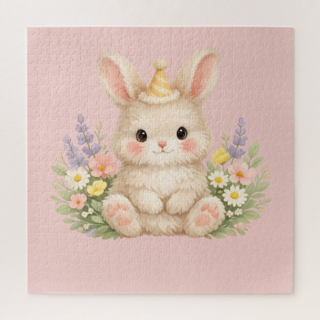 Pastel Bunny Wildflower Illustration Jigsaw Puzzle (Vertical)