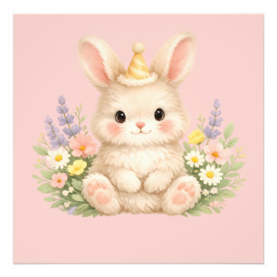 Pastel Bunny Wildflower Illustration Photo Print