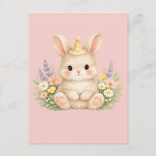 Pastel Bunny Wildflower Illustration Postcard