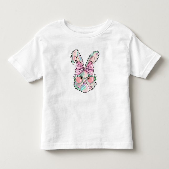 Pastel Bunny with Heart Glasses Toddler T-Shirt (Front)