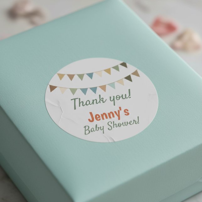 Pastel bunting baby shower thank you classic round sticker (Pastel bunting baby shower thank you classic round sticker.)