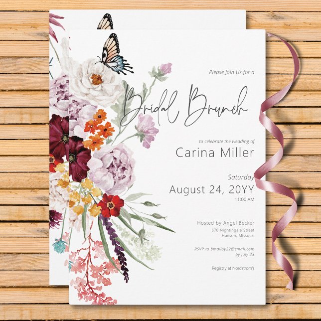 Pastel & Burgundy Blooms Floral Bridal Brunch Invitation (Pastel & Burgundy Blooms Floral Bridal Brunch Invitation)