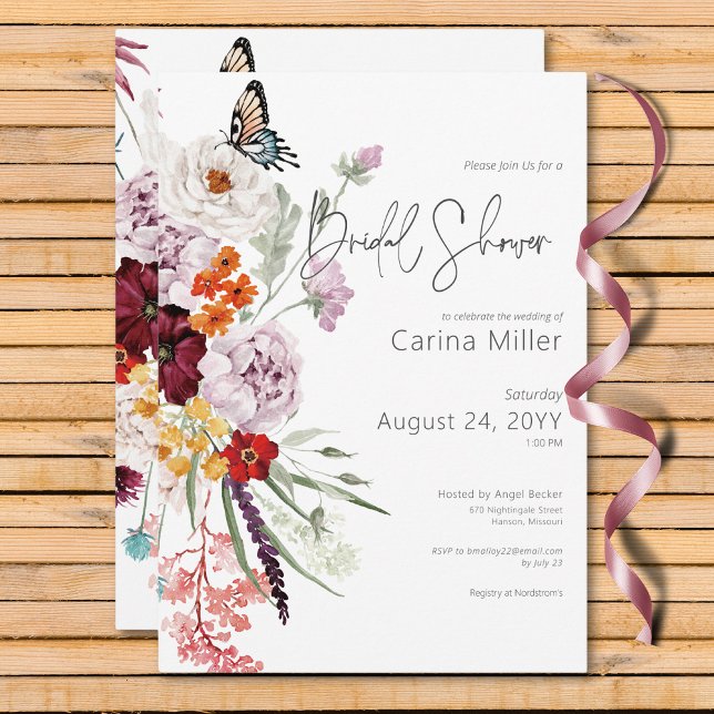Pastel & Burgundy Blooms Floral Bridal Shower Invitation (Pastel & Burgundy Blooms Floral Bridal Shower Invitation)
