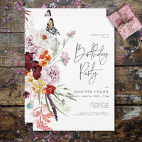 Pastel & Burgundy Blooms Modern Floral Birthday