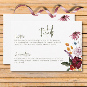 Pastel & Burgundy Blooms Modern Floral Details Enclosure Card