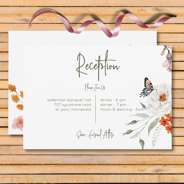 Pastel & Burgundy Blooms Modern Floral Reception Enclosure Card (Pastel & Burgundy Blooms Modern Floral Reception Enclosure Card)