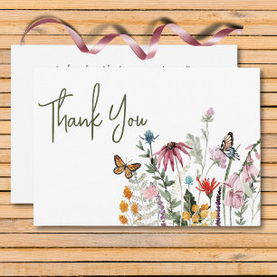 Pastel & Burgundy Blooms Modern Floral Wedding Thank You Card
