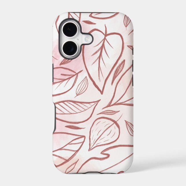 Pastel Burgundy Drawn Leaves Pattern (Back)